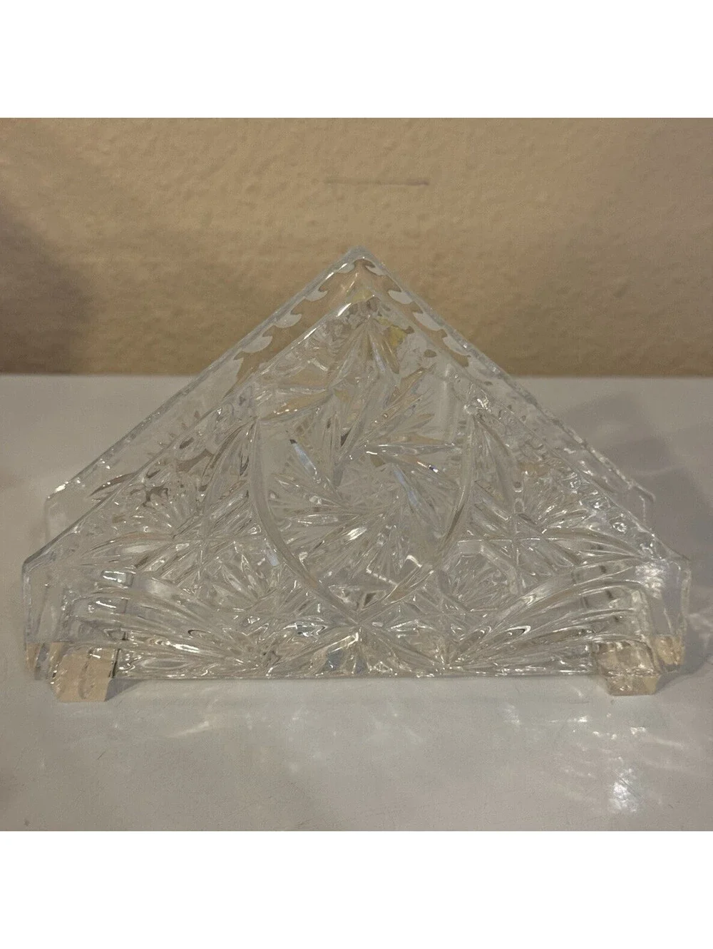 Clear Cut Crystal Floral Triangular Napkin Holder, 8.5 in Wide, 1 Pack